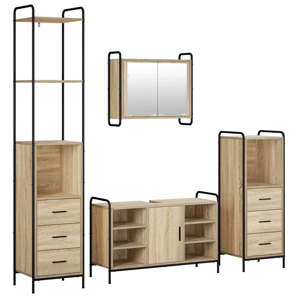 Set di Armadi da Bagno 4 pz Rovere Sonoma 40 x 36 x 200,5 cm 3444682