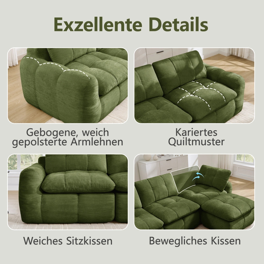 DIVANO Modulare Senza Telaio 4 Posti 334x97x68 cm Chenille Verde