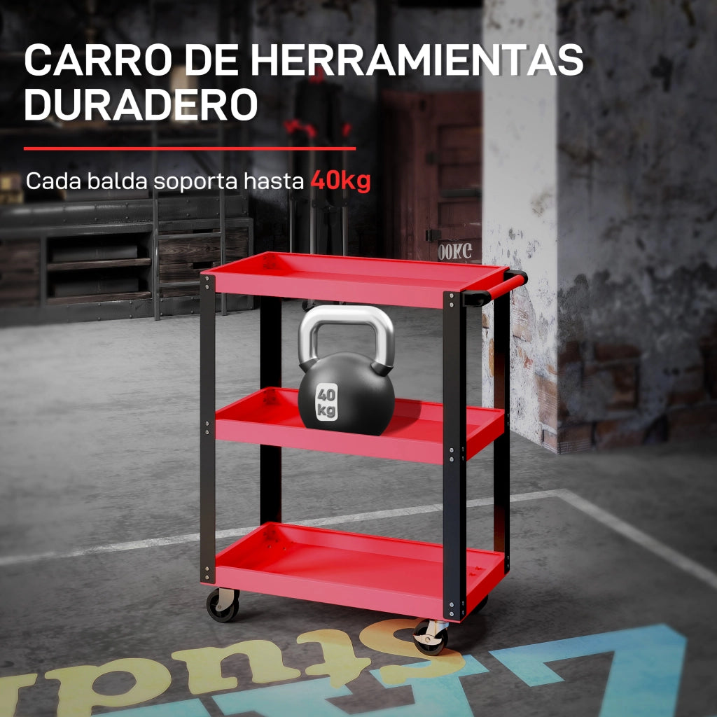Carrello per Attrezzi con 3 Ripiani ¨C Minimal ¨C Rosso e Nero