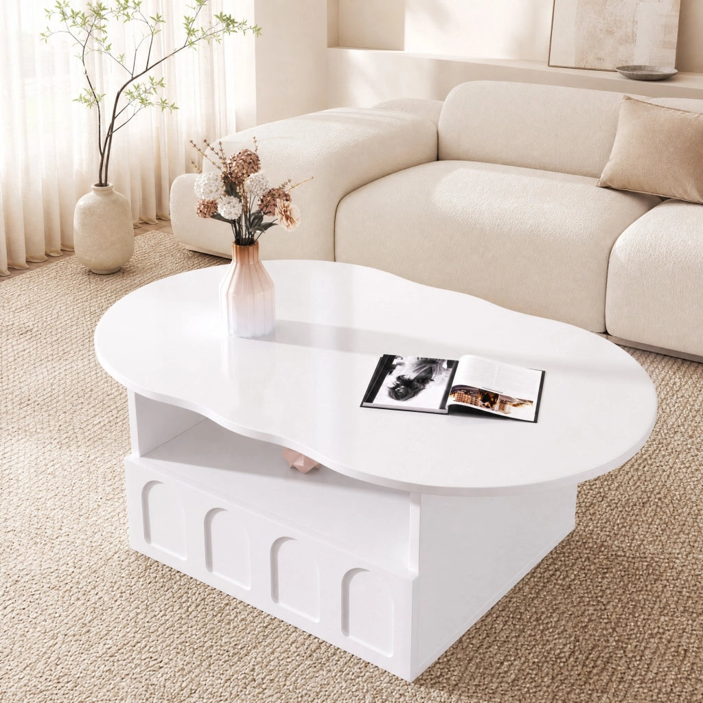 Tavolino da caff¨¨ a forma di nuvola con cassetto e vano aperto, bianco