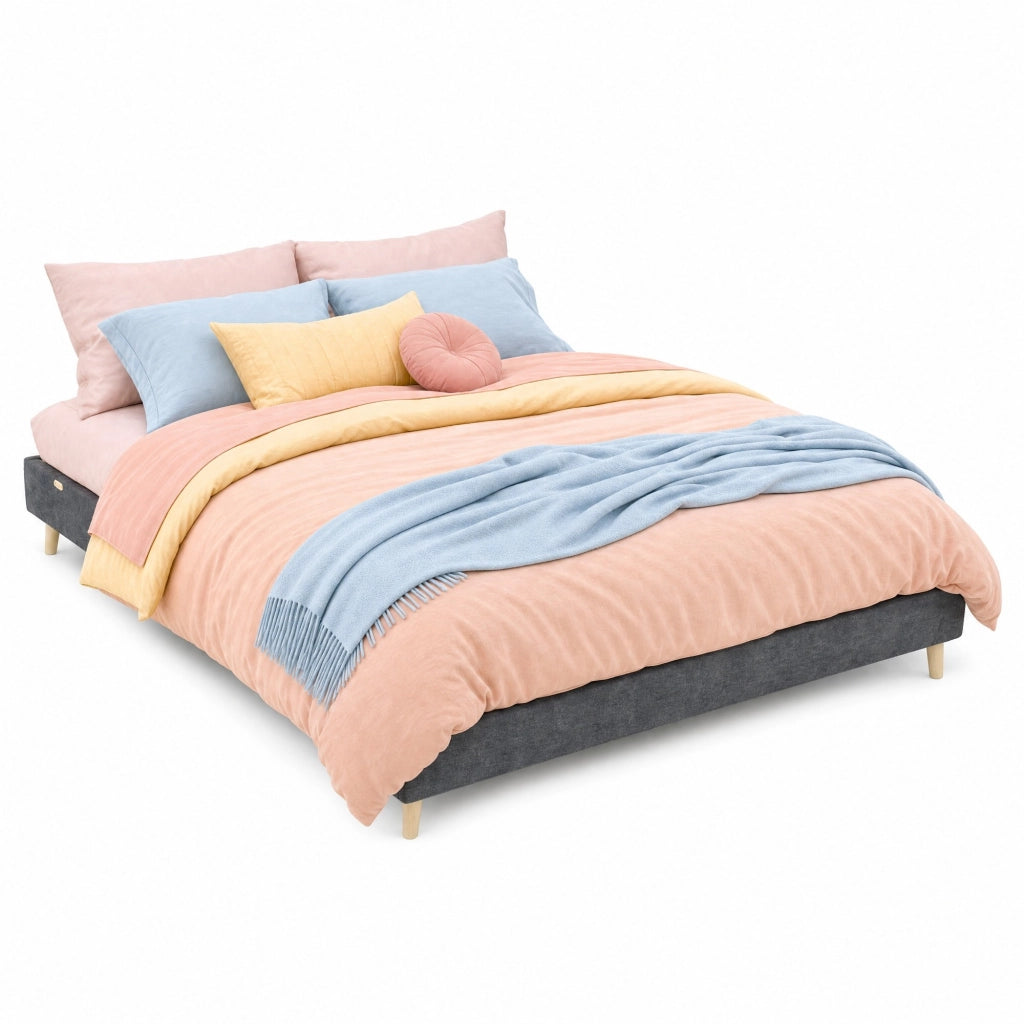 Letto 160 × 200 cm con rete a doghe rivestito in tessuto grigio struttura in metallo