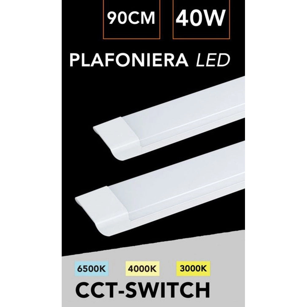 Trade Shop - Plafoniera Lineare Led Slim 40 W 90cm Tecnologia Cct Switch Alta Luminosità Ip20 Pf-90-3c -