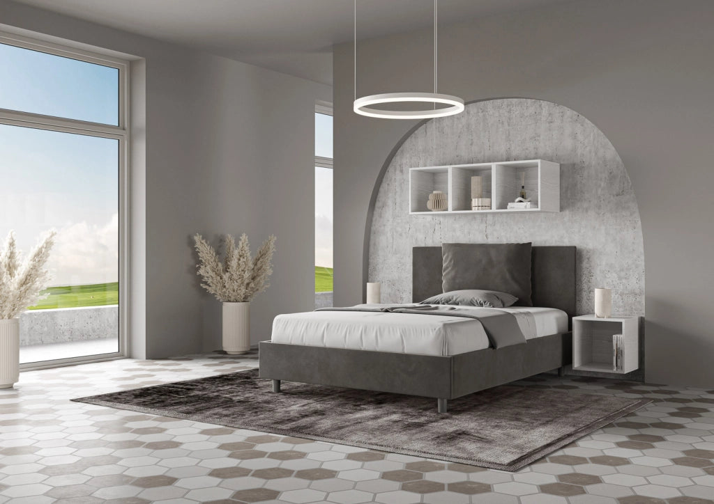 BS COM Letto una piazza e mezza contenitore imbottito 130x210 microfibra grigio