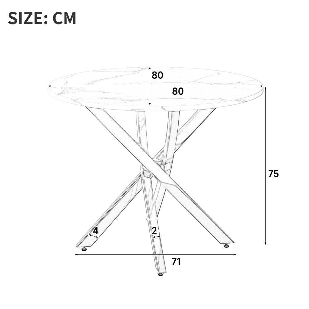 Tavolo da pranzo rotondo da 80 cm con piano effetto marmo e gambe dorate, moderno e stabile