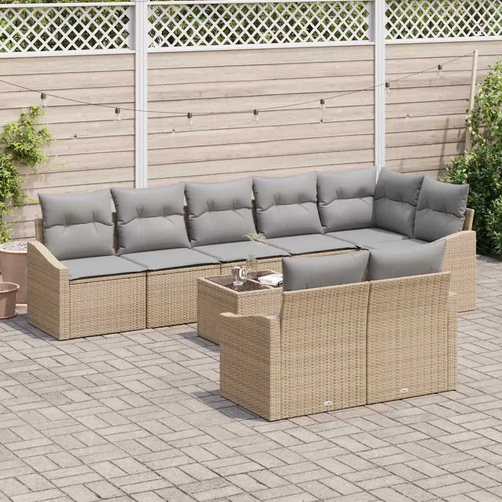 Set Divano da Giardino 9 pcs Beige e Grigio Chiaro polyrattan