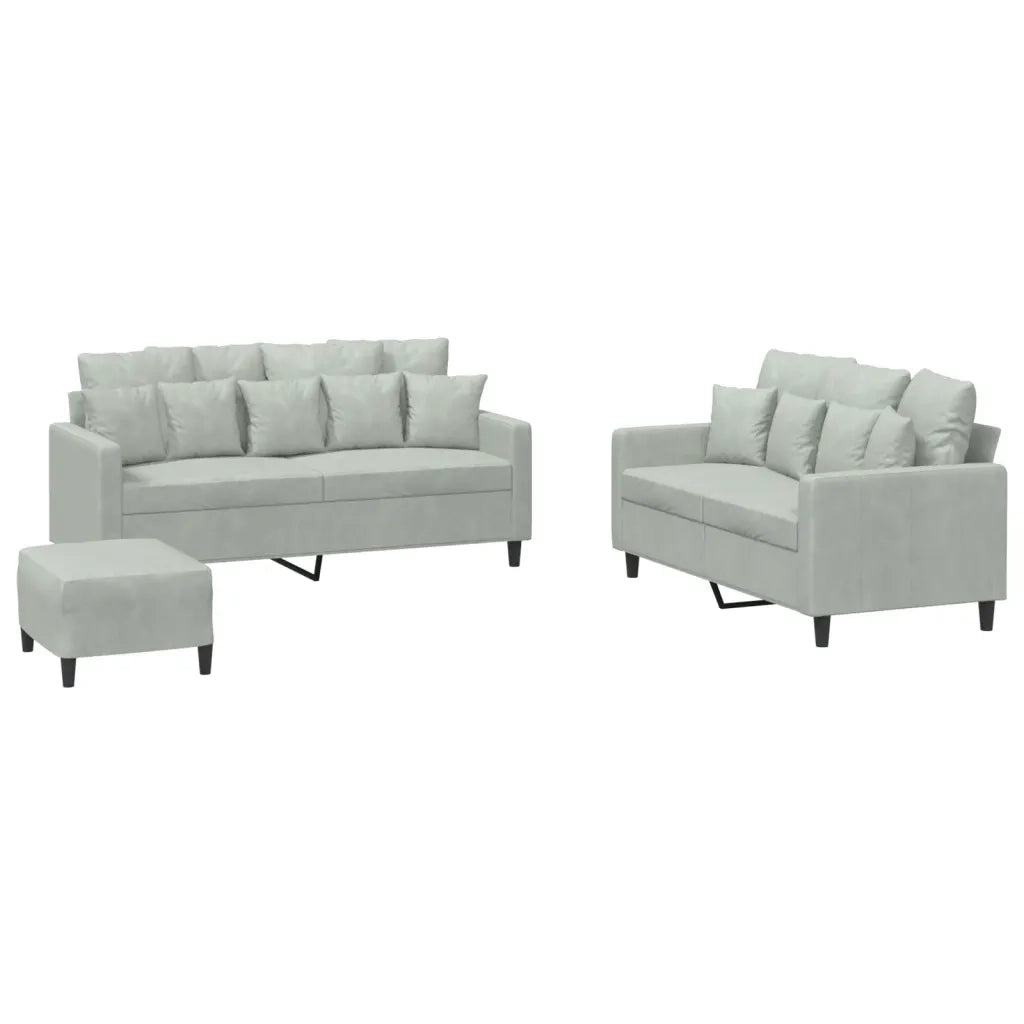 Set di Divani 3 pz con Cuscini Grigio Chiaro in Velluto 3201710