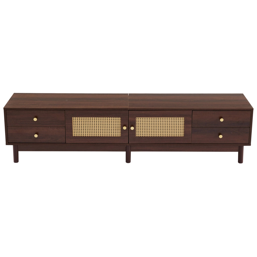 Mobile porta TV largo 180 cm marrone con ante in rattan
