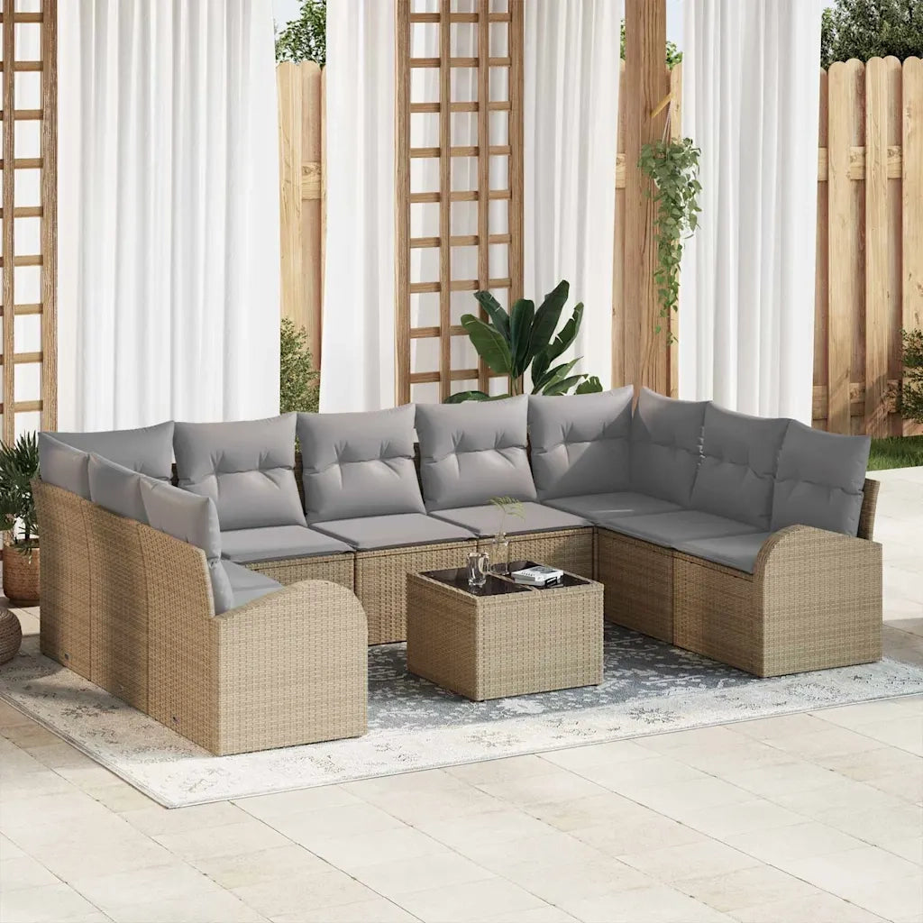 Set Divano da Giardino 10 pcs Beige e grigio chiaro polyrattan