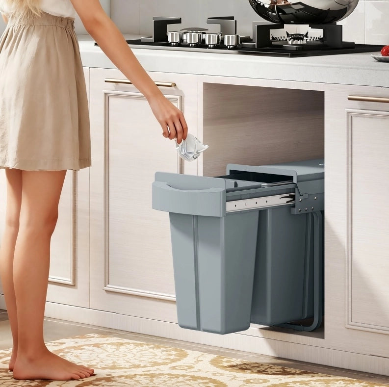 Pattumiera estraibile ULEVR da incasso 30 L con 2 secchi rimovibili 20+10 L, grigia