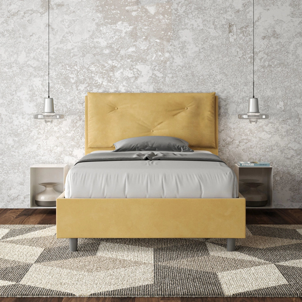 BS COM Letto una piazza e mezza contenitore imbottito 120x200 microfibra ocra