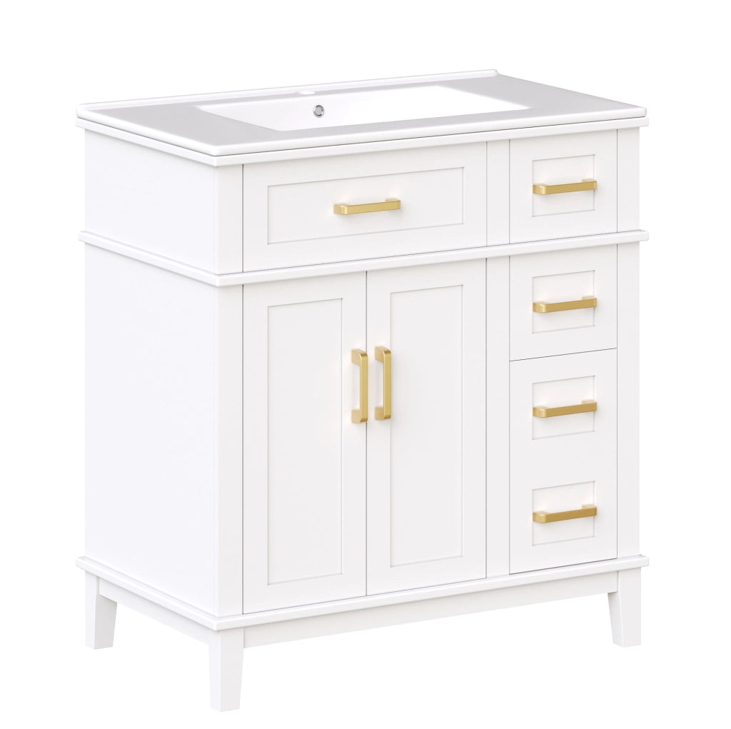 Mobile sottolavabo 76x46,5x86 cm bianco MDF con lavabo in ceramica e ante soft-close