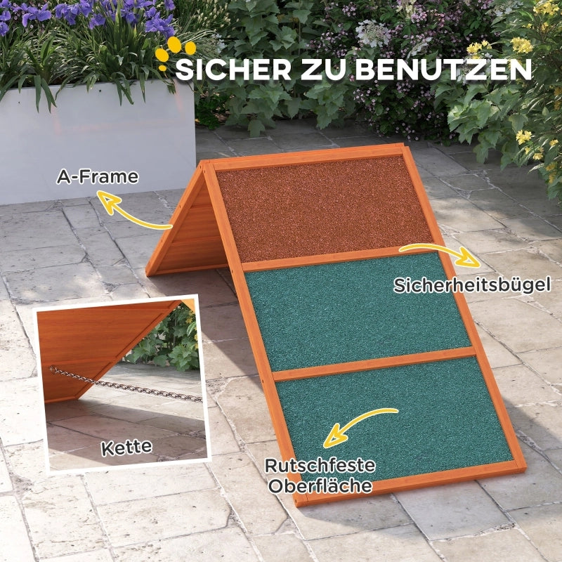 Rampa da agility per cani regolabile e pieghevole in legno arancione antiscivolo 173 × 59 × 66 cm