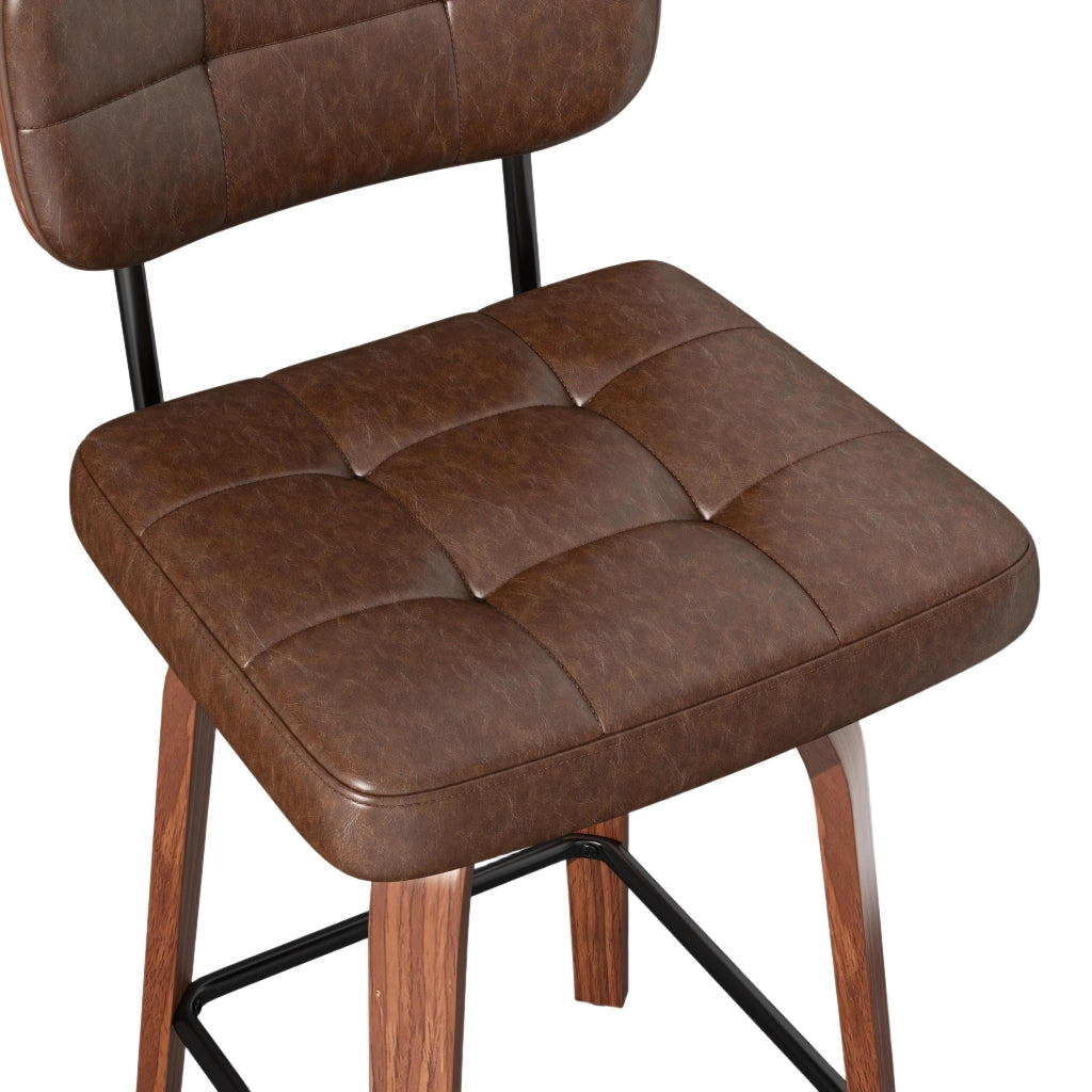 Sgabello da bar girevole - con schienale ergonomico - in PU e legno - marrone noce