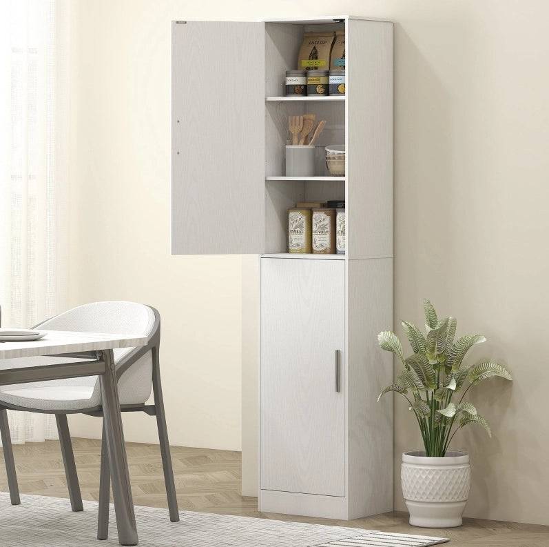 Mobile alto da bagno stretto con 2 ante e ripiani regolabili; 40 x 35 x 180 cm; bianco