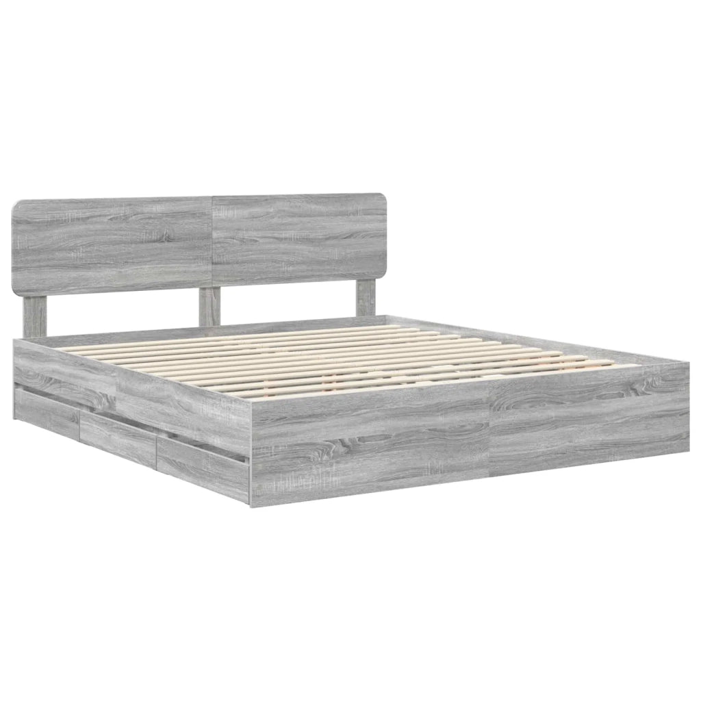 Struttura del letto con cassetto-Giroletto con contenitore-Rete del Letto Sonoma grigia 200 x 200 cm