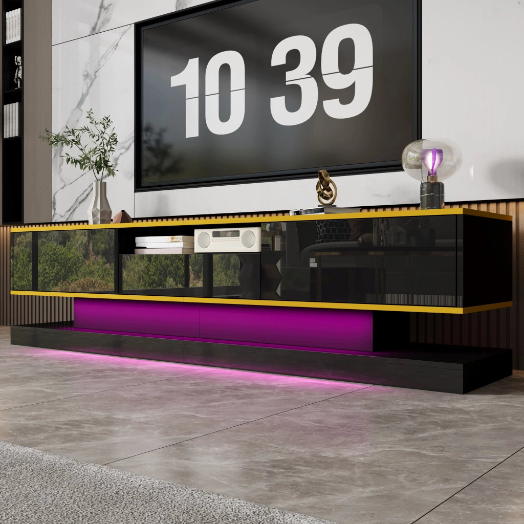 Cassettiera TV nera e oro in truciolare lunghezza 180 cm