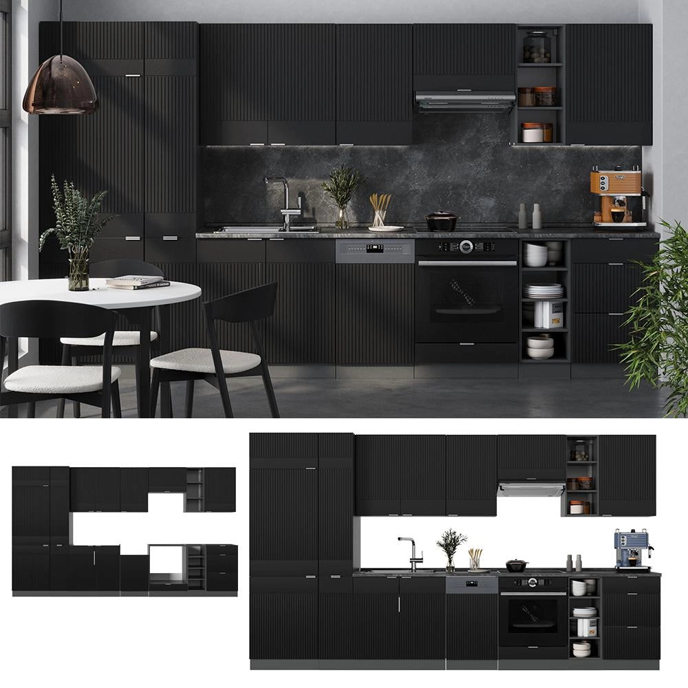 Cucina componibile Fame-Line Nero rigato/Antracite 355 cm, PL Antracite Vicco