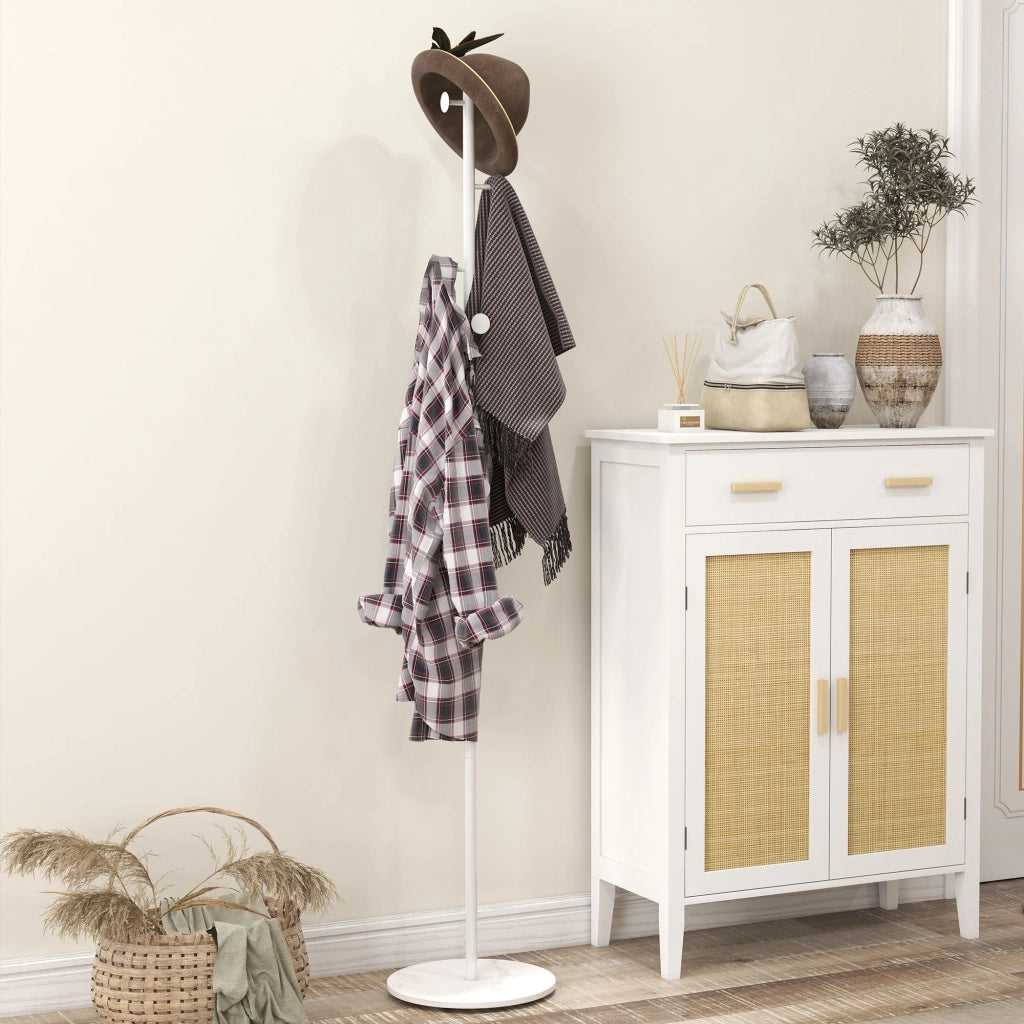 Appendiabiti da Terra 6 Ganci 32x171 cm Disco in Acciaio e Base in Ardesia Bianco