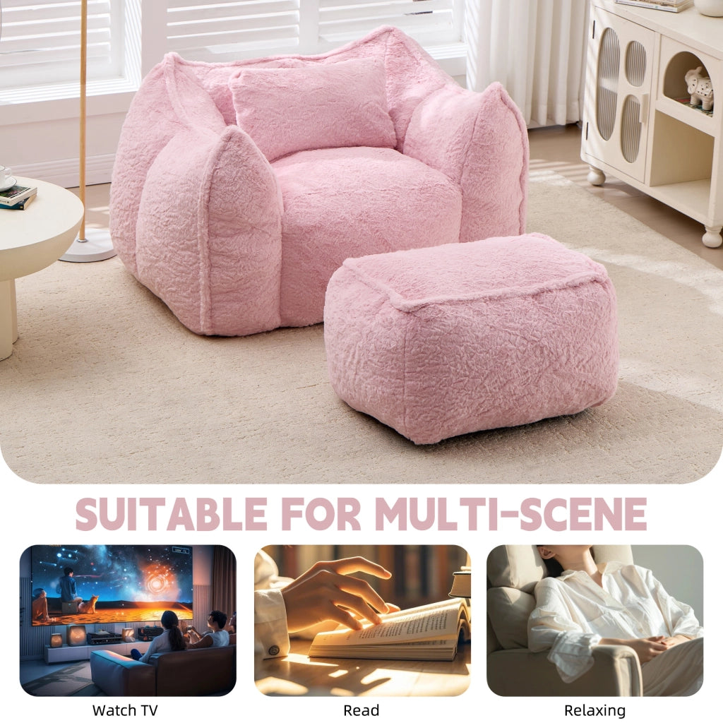 Puff finto pelo con cuscino e pouf ¨C Minimal ¨C rosa