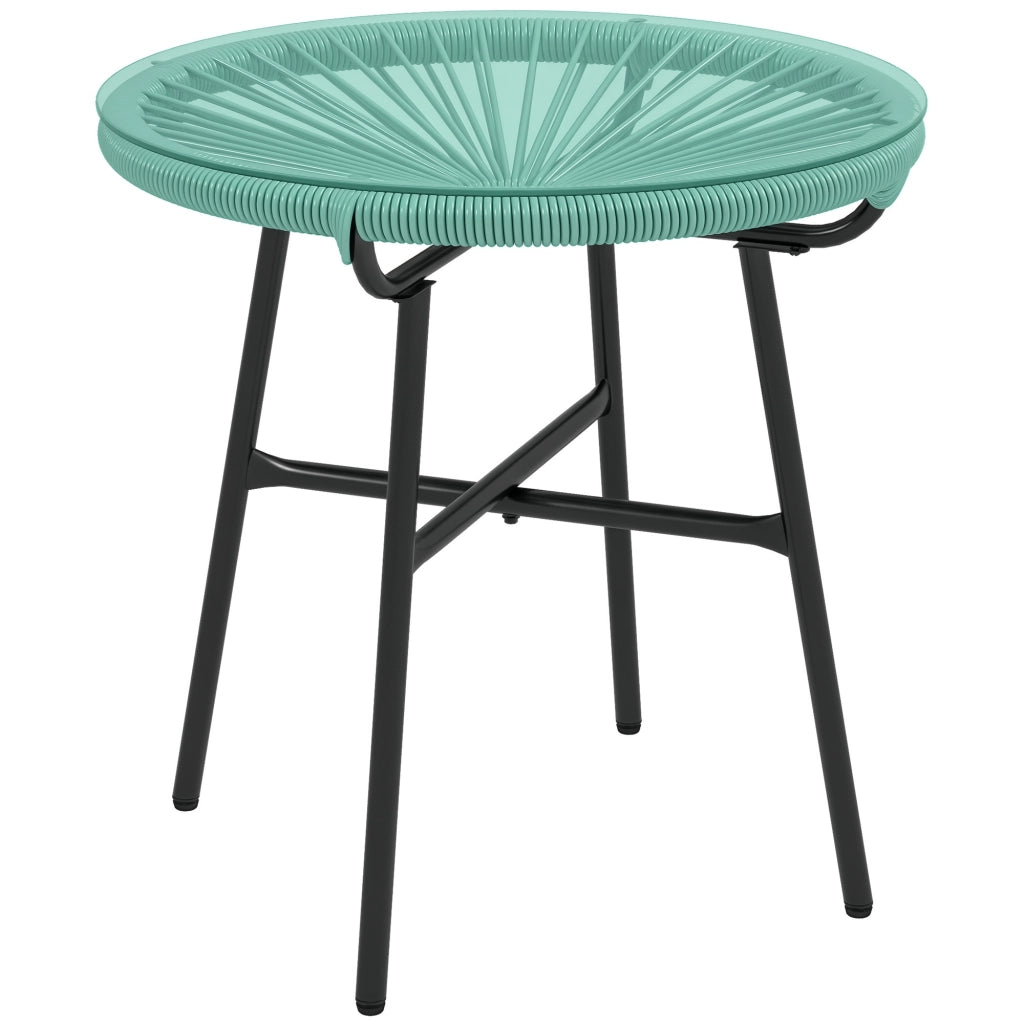 Tavolino da Giardino Tondo in Rattan PE e Metallo con Piano in Vetro Temperato, Tavolino da Salotto da Esterno Ø 50 x 50H cm