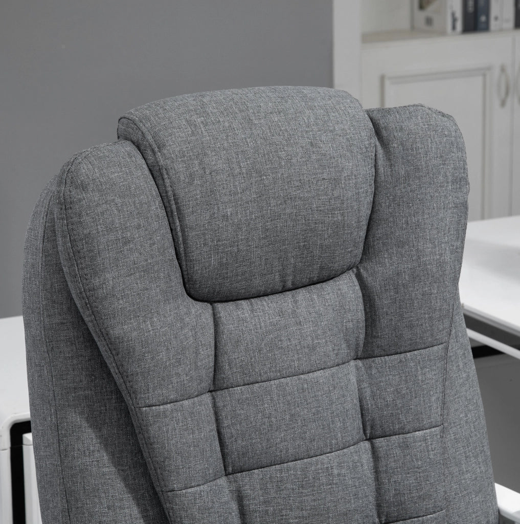 Sedia da ufficio ergonomica grigia in metallo con poggiapiedi reclinabile e altezza regolabile