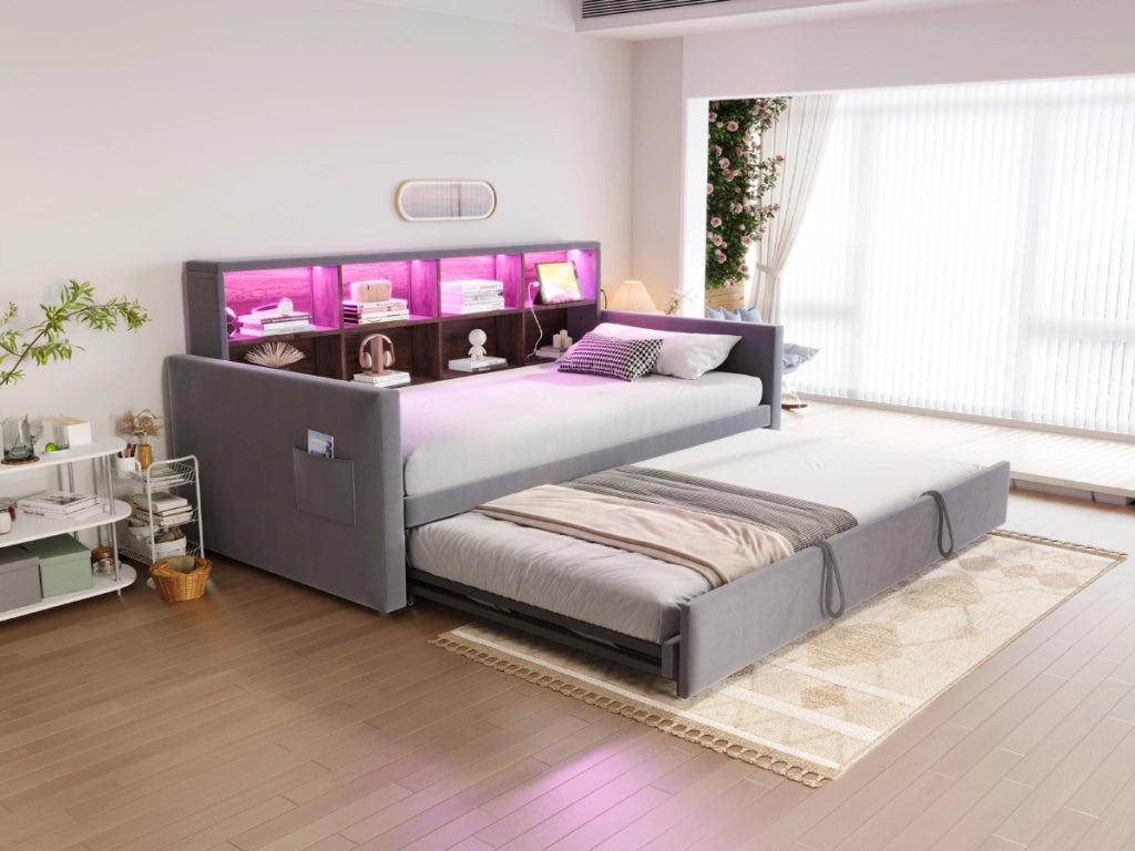 letto imbottito velluto grigio 90 x 190 cm