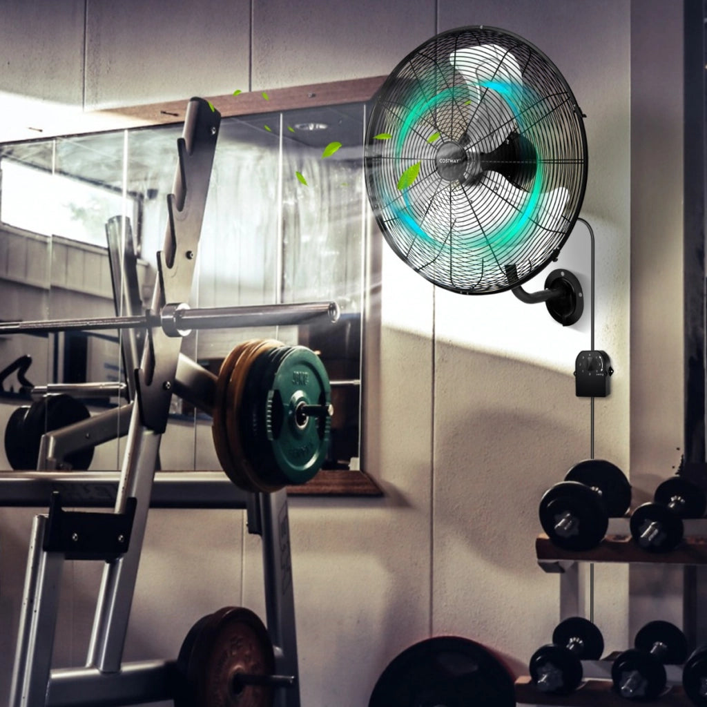 Ventilatore a parete da 51cm con 3 velocit¨¤ oscillazione a 85¡ã e testa inclinabile a 30¡ã, Ventilatore in metallo Nero