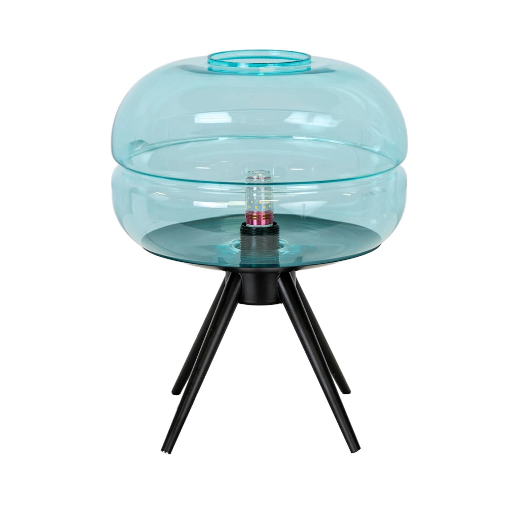 Lampada da tavolo in vetro blu e acciaio nero
