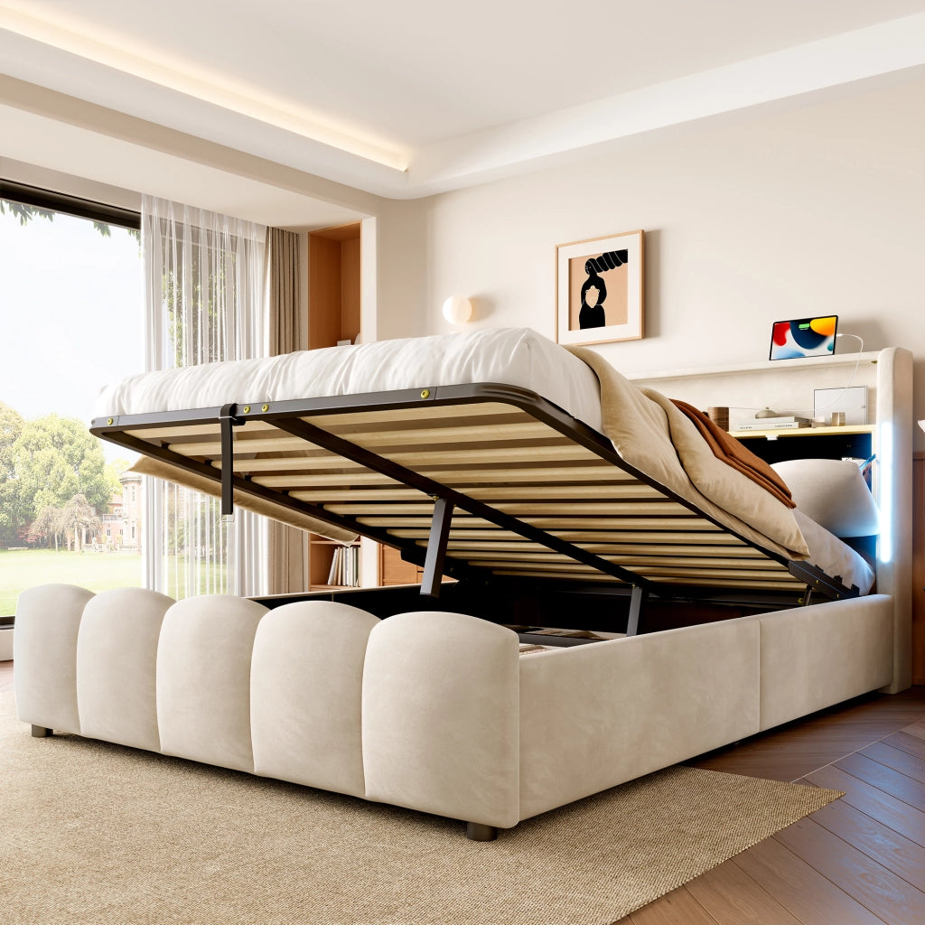 letto imbottito velluto beige 140 x 200 cm
