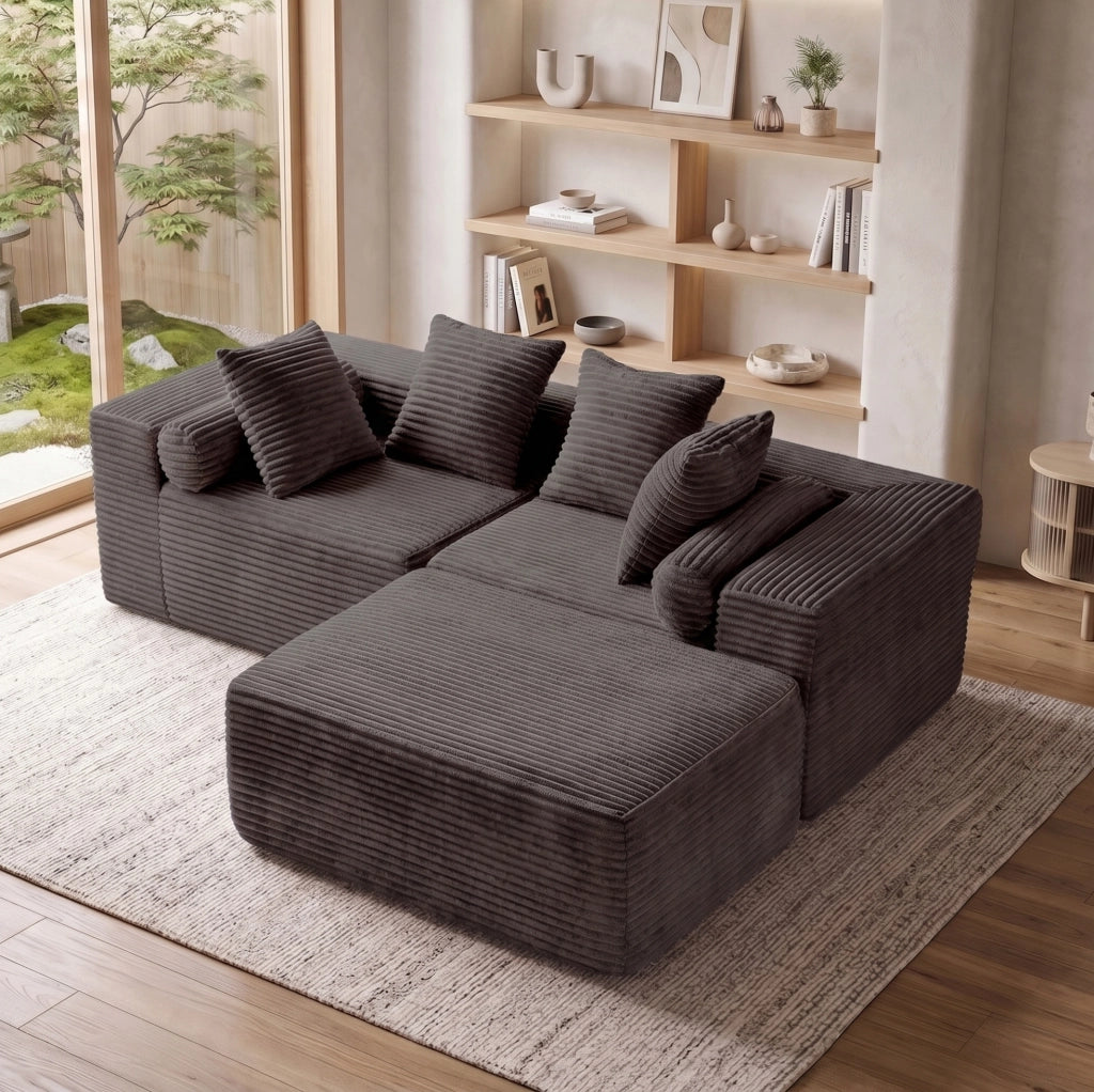 Divano componibile a 3 elementi con chaise longue; nero; schiuma e molle