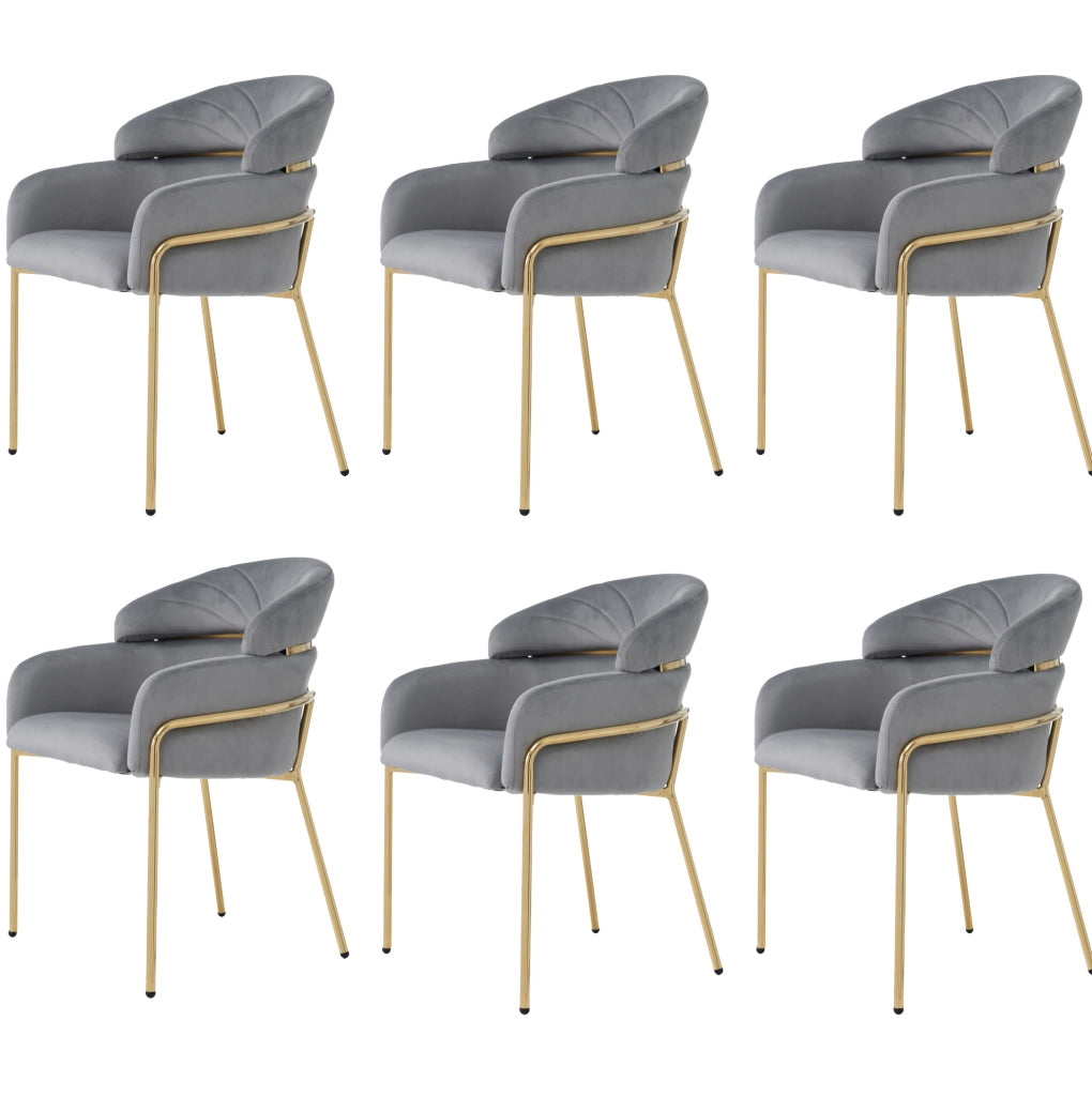 Set di 6 sedie da pranzo in velluto grigio con gambe in metallo