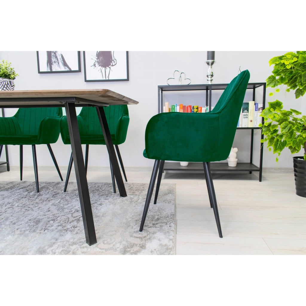 Sedia di design Lugo in velluto verde con gambe nere