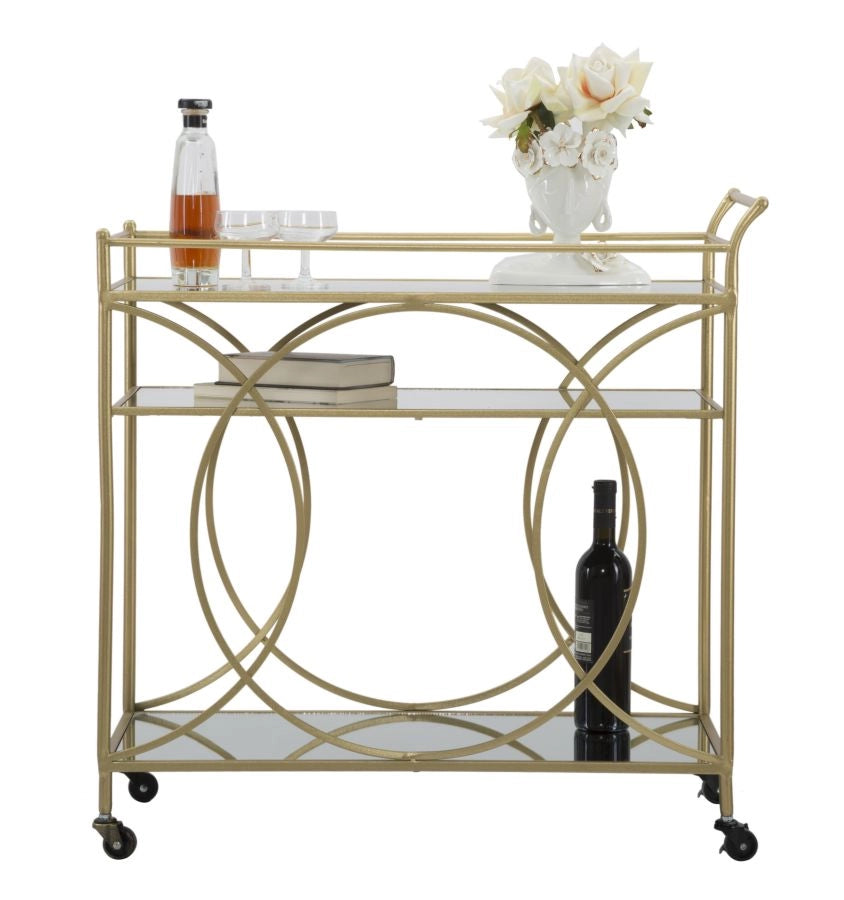 Carrello Infinity 80x40x80 cm in Ferro MDF e Specchio Oro