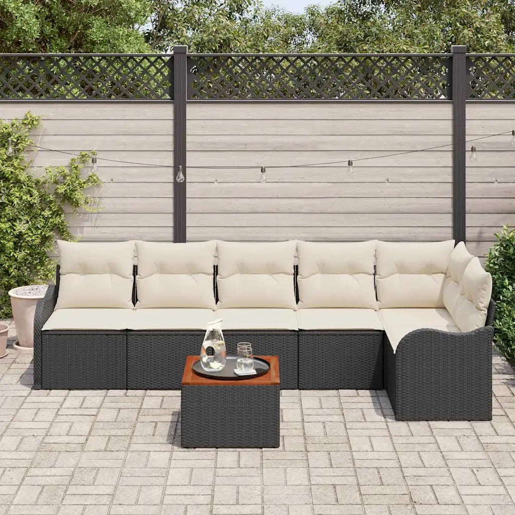 Set Divano da Giardino con cuscino 7 pcs Nero polyrattan
