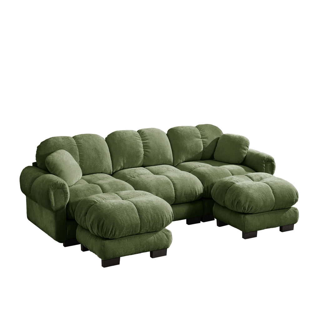 Divano angolare convertibile 3 posti con pouf mobile e 2 cuscini, Chenille Verde
