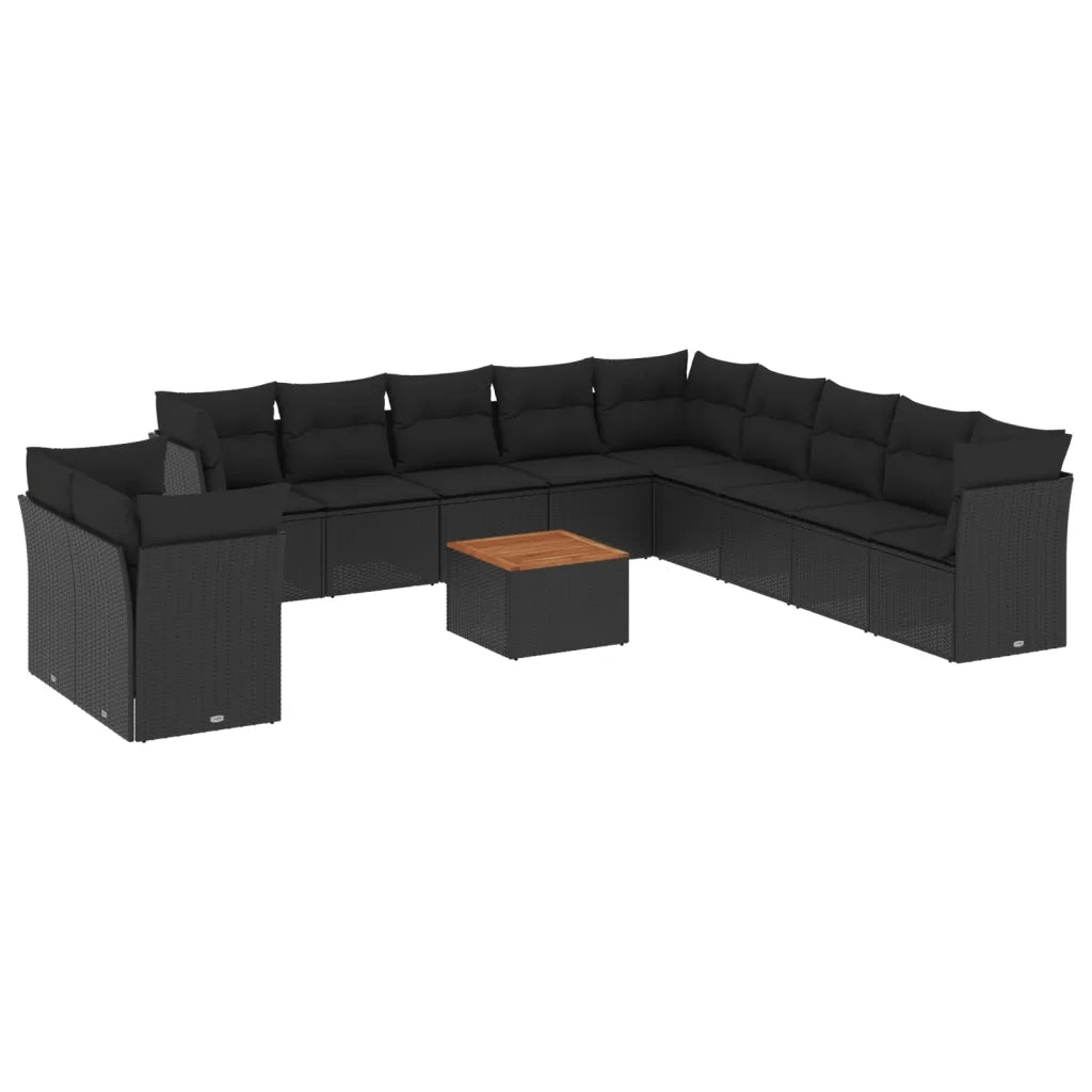 Set Divani da Giardino 12 pz con Cuscini Nero in Polyrattan