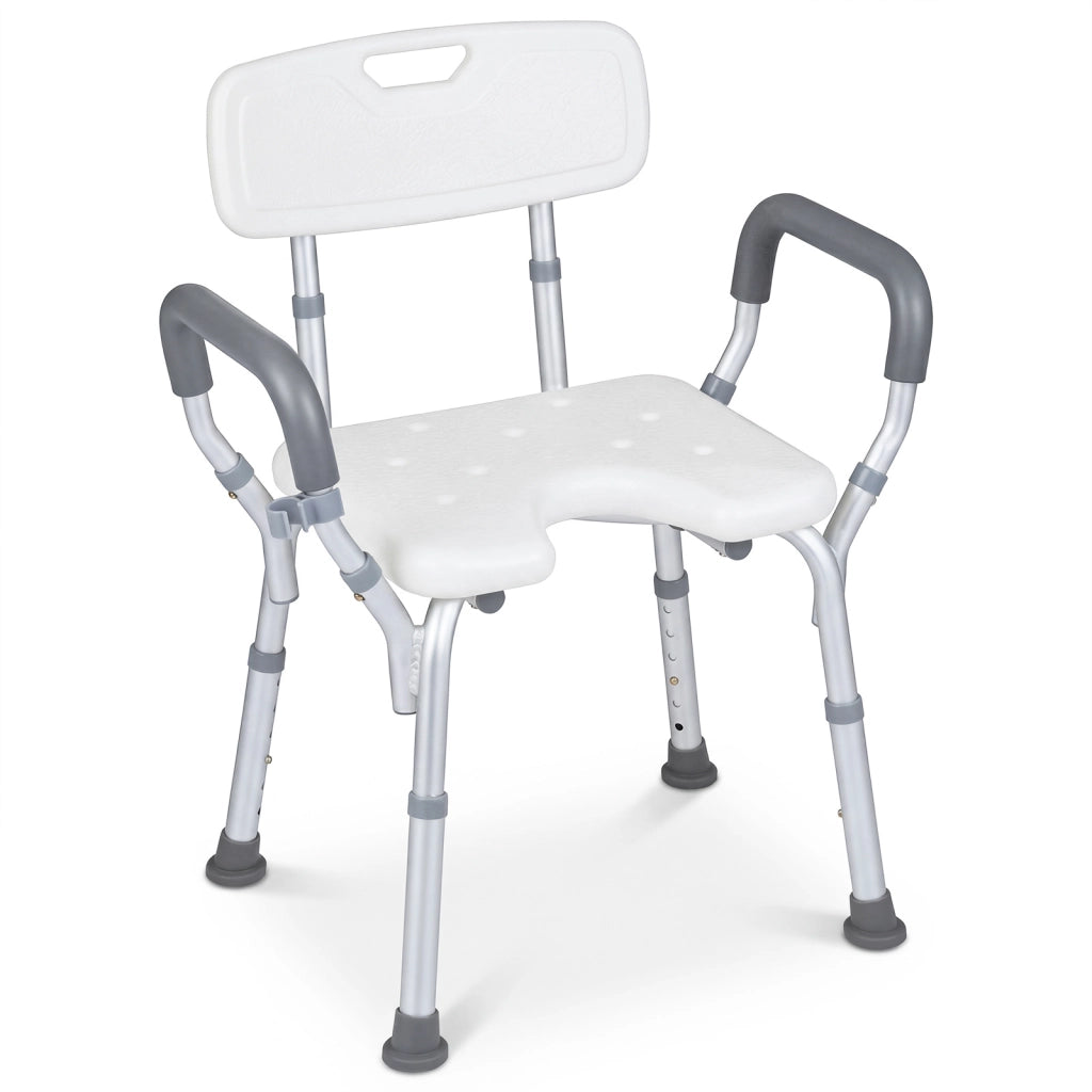 Sedia da doccia antiscivolo braccioli e schienale altezza regolabile, Sgabello da doccia per anziani disabili e gravidanza Bianco