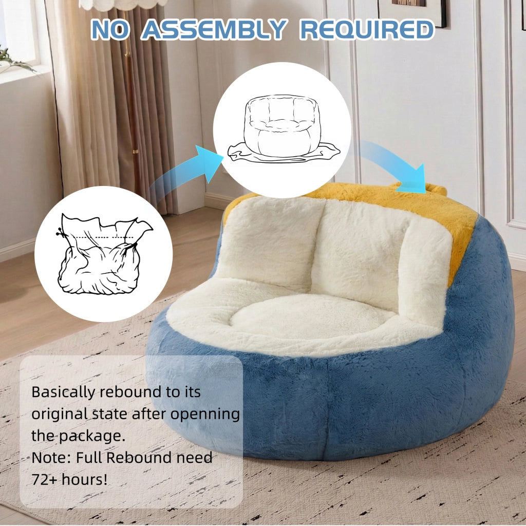 Poltrona pouf grande ergonomica con imbottitura in schiuma triturata e maniglia, in pelliccia sintetica multicolore