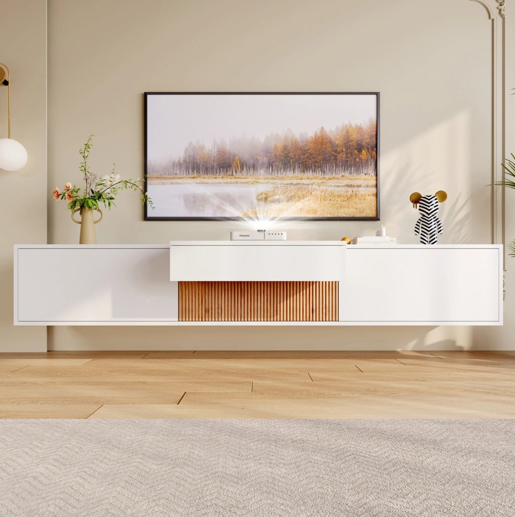 Mobile TV 180x34x30 cm con ripiano estraibile per proiettore in truciolare bianco