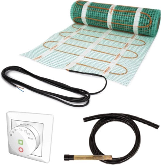 Matrice di riscaldamento del pavimento per 8m² 1275W inclusa termostato e 3 metro cavo di connessione (60066)