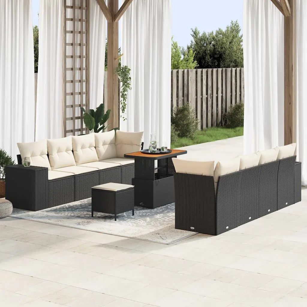 Set Divano da Giardino con cuscino 11 pcs Nero polyrattan 3361980