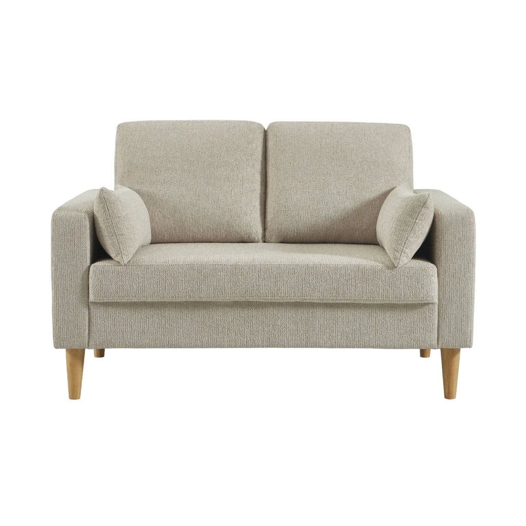 Divano in legno di hevea e ciniglia, 2 posti, beige