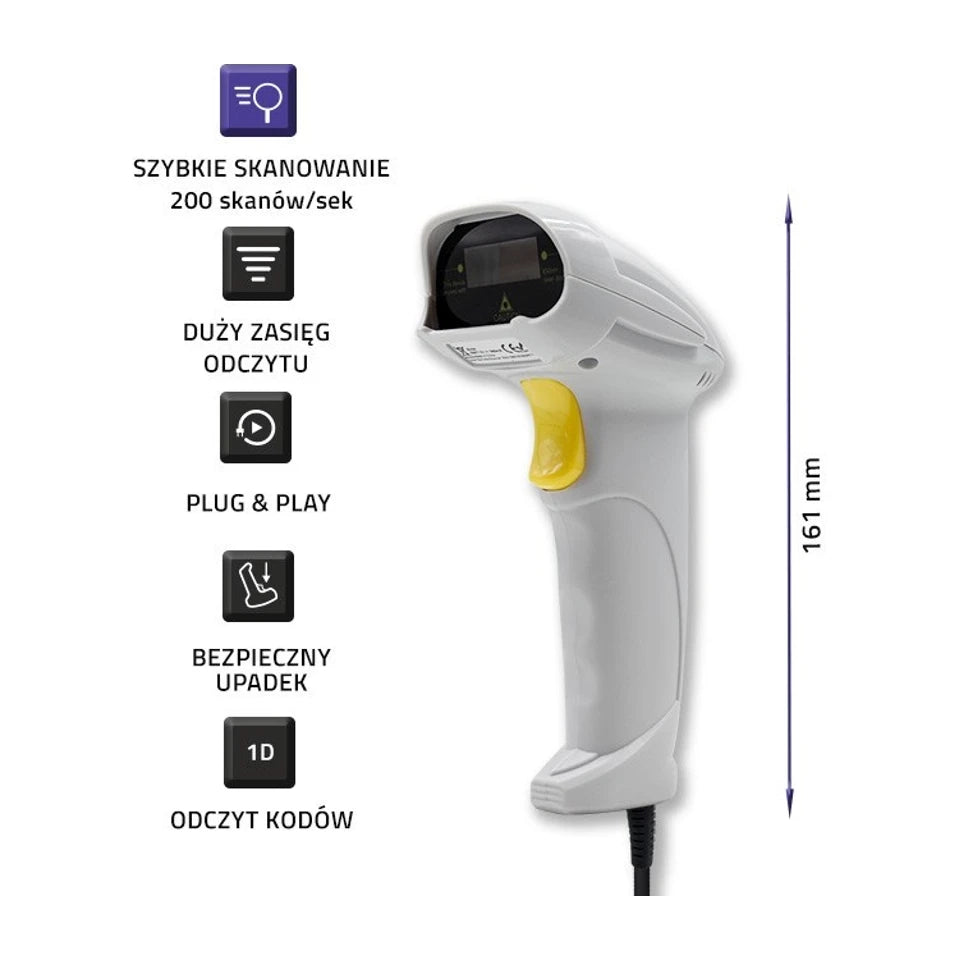 Qoltec 50877 Lettore laser 1D | USB | Bianco