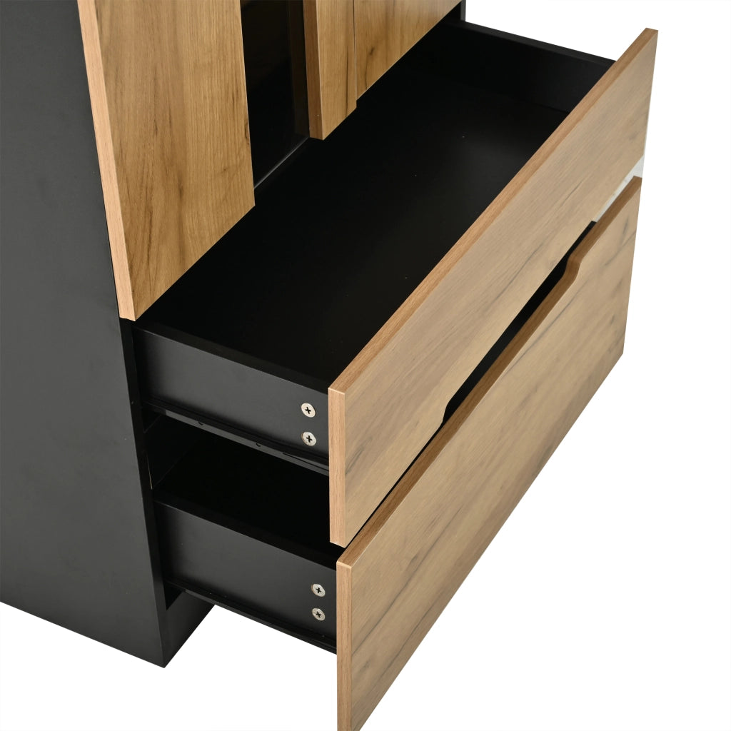 Vetrina con 3 ante e 2 cassetti LED controllata da app in MDF naturale e nero