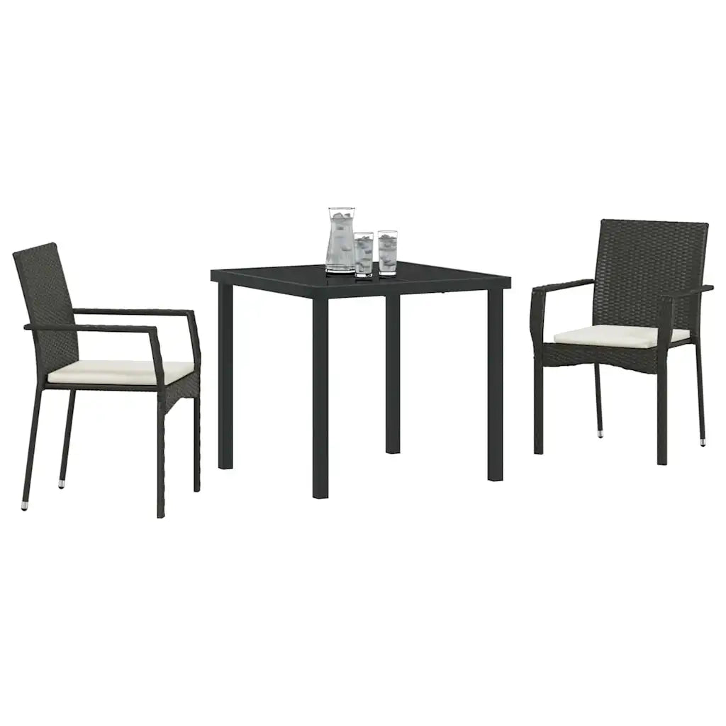 Set da Pranzo per Giardino 3 pz Nero polyrattan 3380078