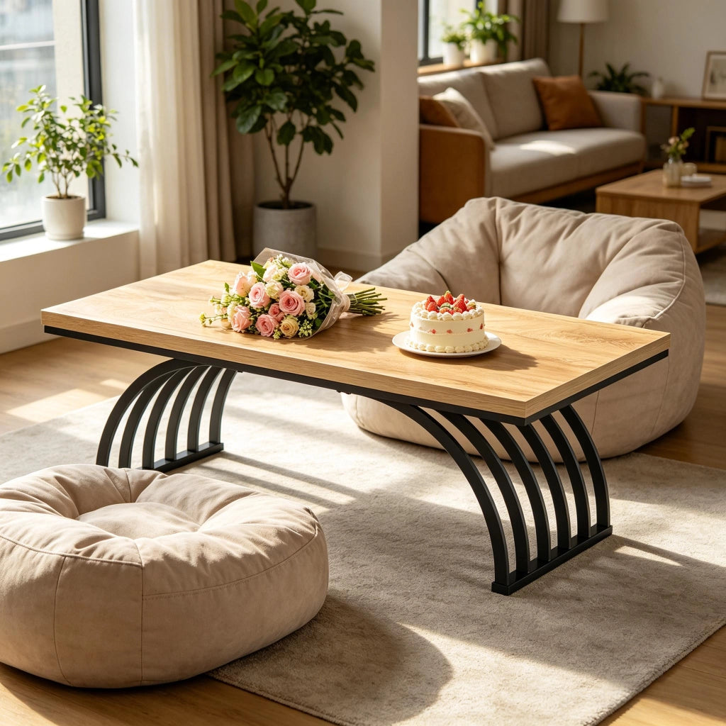 TAVOLO da caffè 120 cm Metallo e Legno Nero/Marrone