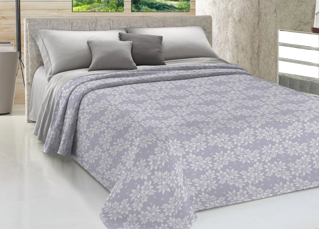 Copriletto Piquet Primavera Estate 100% Cotone Sofia Disegno Olivia - Matrimoniale - Grigio