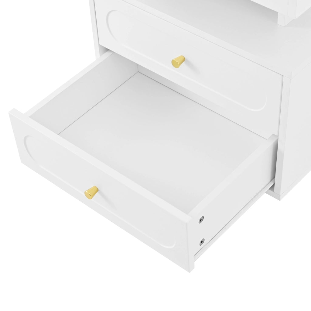 Comodino LED con 2 Cassetti e Ripiano Aperto, Bianco, 50x40x60 cm