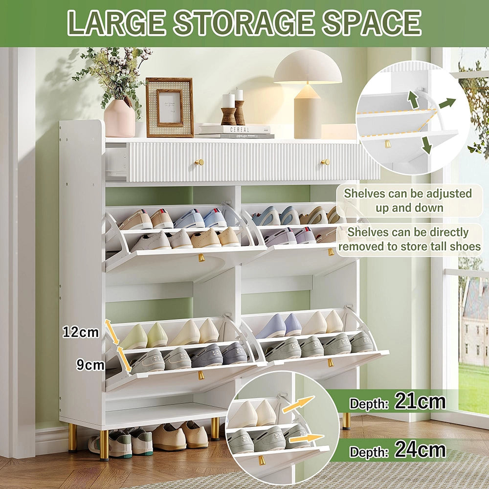 Armadio per scarpe stretto - Xylo - 106,5x25x105,5 cm - Bianco - 4 ante battenti e 2 cassetti