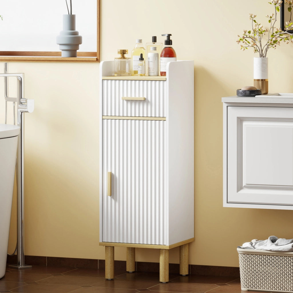 Mobile da Bagno Stretto con Mensola Regolabile Bianco